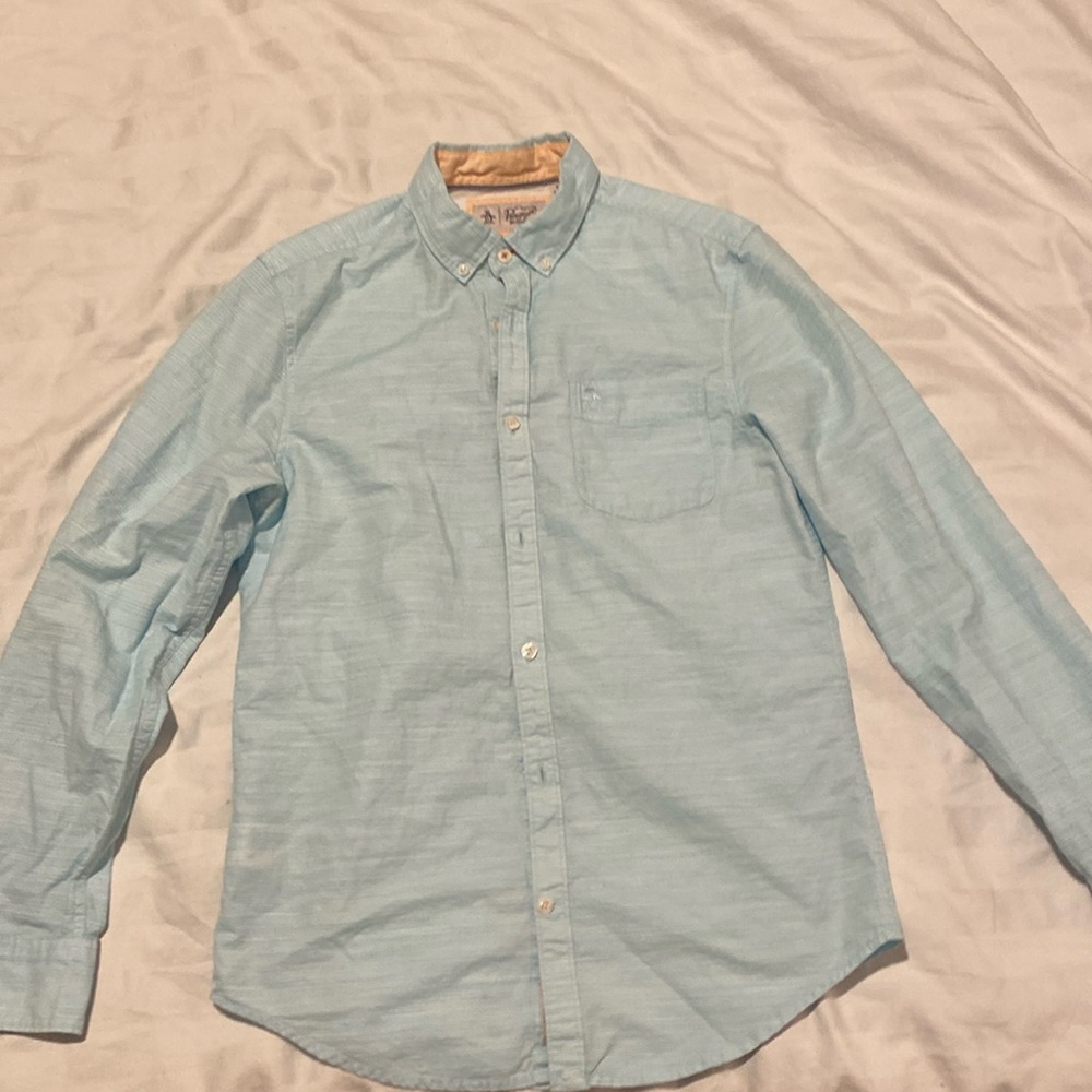 Penguin bottom down shirt blue white stripes